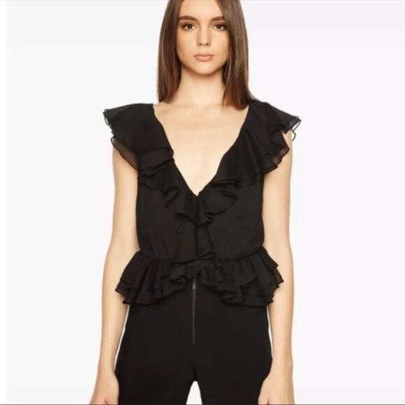 Bardot Emily Frill ruffle Black Bodysuit  6 - Picture 1 of 8